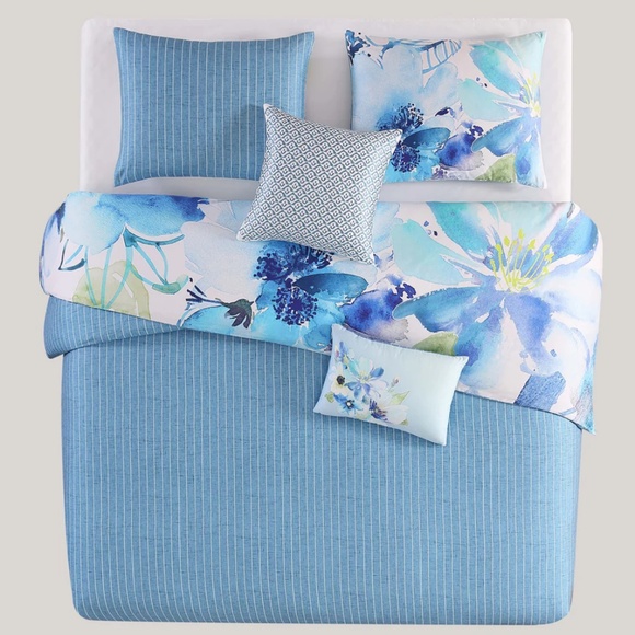 Bebejan Watercolor Blue Reversible King Comforter Set - Picture 4 of 6